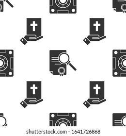 Set Safe, Document with search and Oath on the Holy Bible on seamless pattern. Vector