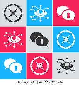 Set Safe , Eye scan  and Protection of personal data  icon. Vector