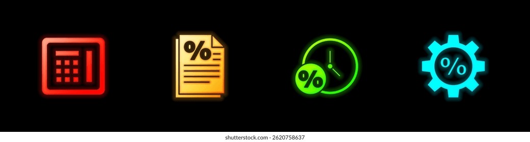 Set Safe, Finance document, Clock and percent and Gear with icon. Vector