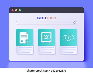 Set Safe, Finance document and Coin money with dollar symbol icon. Vector