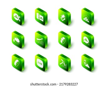 Set Safe with gold bars, Gold, Bag of, ring, mining and 24k icon. Vector