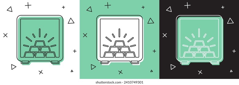 Set Safe mit goldenen Balken Symbol einzeln auf weißem und grünem, schwarzem Hintergrund. Edelmetalle auf Bankeinlage. Metallisches Schatzamt. Zuverlässiger Datenschutz.  Vektorgrafik