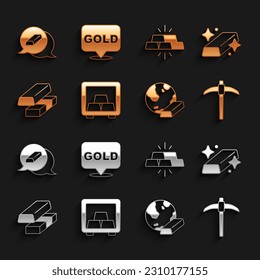 Set Safe with gold bars, Gold, Pickaxe, exchange money,  and  icon. Vector