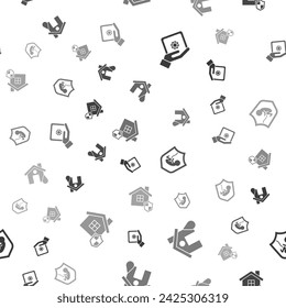 Set Safe in hand, House flood, Life insurance with shield and  on seamless pattern. Vector