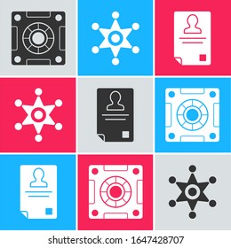 Icono de seguridad, alguacil de hexagram y placa de identificación. Vector