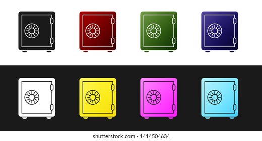 Set Safe icon isolated on black and white background. The door safe a bank vault with a combination lock. Reliable Data Protection. Vector Illustration