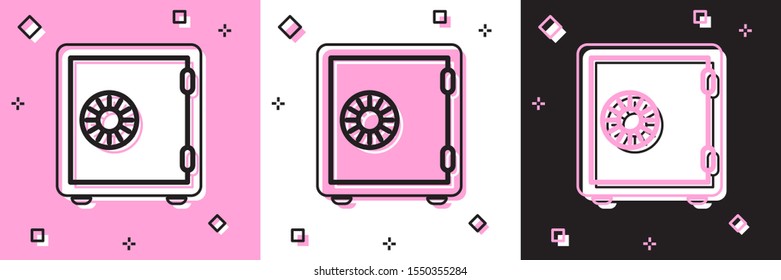 Set Safe icon isolated on pink and white, black background. The door safe a bank vault with a combination lock. Reliable Data Protection.  Vector Illustration