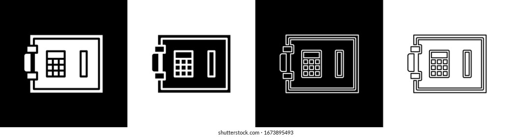 Set Safe icon isolated on black and white background. The door safe a bank vault with a combination lock. Reliable Data Protection.  Vector Illustration