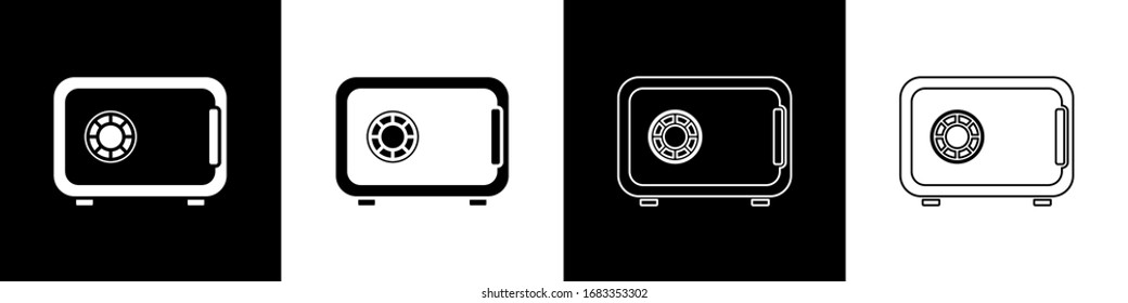 Set Safe icon isolated on black and white background. The door safe a bank vault with a combination lock. Reliable Data Protection.  Vector Illustration