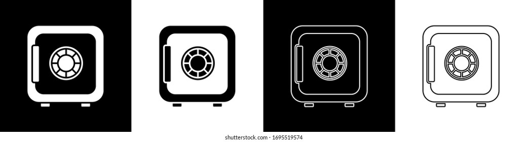 Set Safe Icon Isolated On Black And White Background. The Door Safe A Bank Vault With A Combination Lock. Reliable Data Protection.  Vector Illustration