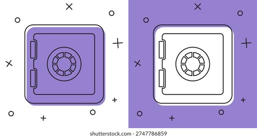 Set Safe icon isolated on white and purple background. The door safe a bank vault with a combination lock. Reliable Data Protection.  Vector