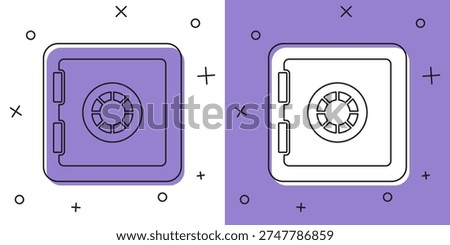 Set Safe icon isolated on white and purple background. The door safe a bank vault with a combination lock. Reliable Data Protection.  Vector