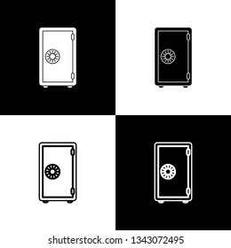 Set Safe icons isolated on black and white background. The door safe a bank vault with a combination lock. Reliable Data Protection. Line, outline and linear icon. Vector Illustration