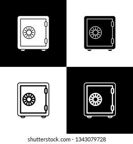 Set Safe icons isolated on black and white background. The door safe a bank vault with a combination lock. Reliable Data Protection. Line, outline and linear icon. Vector Illustration