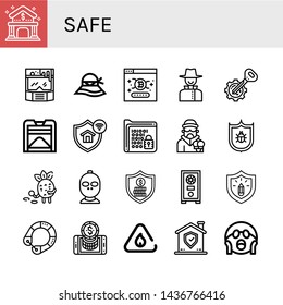 Set of safe icons such as Bank, Helmet, Hat, Password, Detective, Key, Compost, Protection, Encrypt, Criminal, Antivirus, Thief, Security, Safe box, Life saver, Online banking , safe