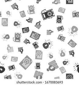 Set Safe and money, Money bag and coin, Money bag and Document with graph chart on seamless pattern. Vector