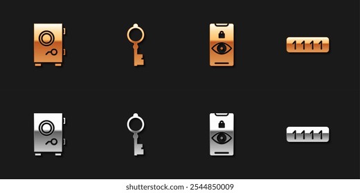 Set Safe, Old key, Eye scan and Password protection icon. Vector
