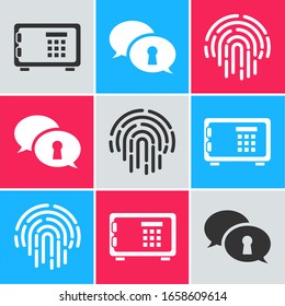 Set Safe , Protection of personal data  and Fingerprint  icon. Vector