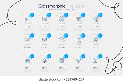 Conjunto de iconos de línea de tiempo seguro, energía ecológica y calendario para la aplicación web. Viaje, Último minuto, íconos del dinero. 5 g wifi, libro de amor, carteles de inicio. Trabajo en casa, pallet de cajas, negocio de éxito. Servicio. Vector