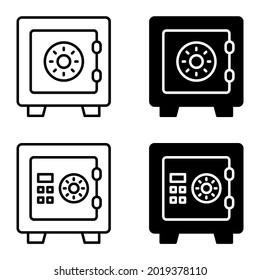 Set Of Safe Vault Icons. Security Safes. Safety Deposit Box Silhouettes. Vector.