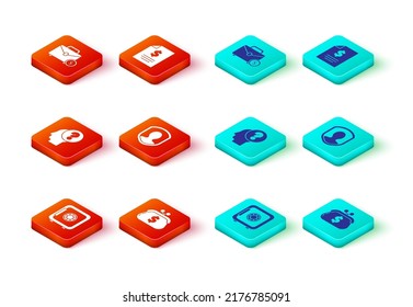Set Safe, Wallet with dollar, Human head question mark, User protection, Contract money and Briefcase and icon. Vector
