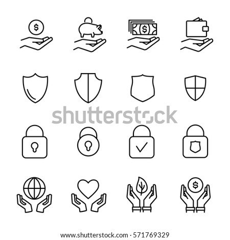 Set of safeguard icons in modern thin line style. High quality black outline security symbols for web site design and mobile apps. Simple guard pictograms on a white background.