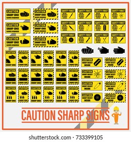 Set of safety caution sharp signs, Safety caution sharp labels for determining any object which has sharp edge or corner.