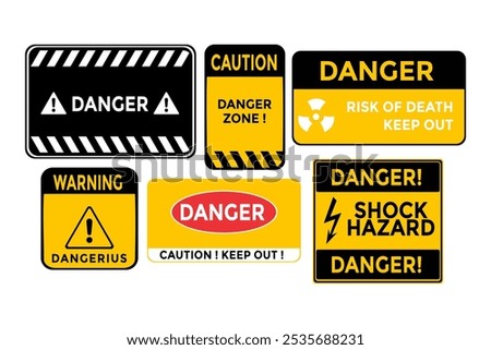 Set of safety and caution signs. Signs of danger and alerts.