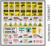 Set of safety caution signs and symbols of forklift operation, Forklift operation signs to use in supply industrial, Fork truck, Lift truck