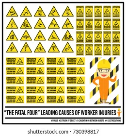 Set of safety caution signs and symbols of fatal hazards, Put your own wording on safety caution signs, The fatal four