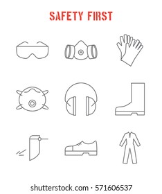 Set of safety equipment icons. Safety first
