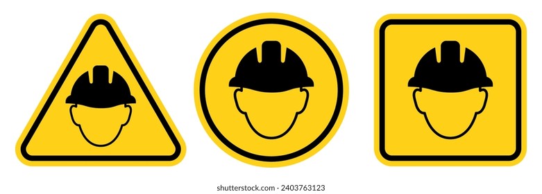 Satz von Sicherheitsbeschilderungen. Obligatorische Bau- und Industrieschilder. Sammlung von Sicherheits- und Gesundheitsschutzausrüstungen. Schutz am Arbeitsplatz. Vektorgrafik.