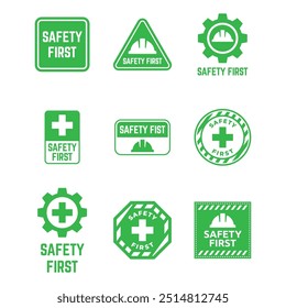 Set of Safety first sign logo design for safety workplace factory manufacture banner.