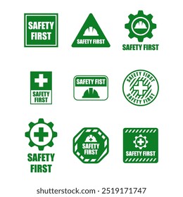 Set of Safety first sign logo design for safety workplace factory manufacture banner.