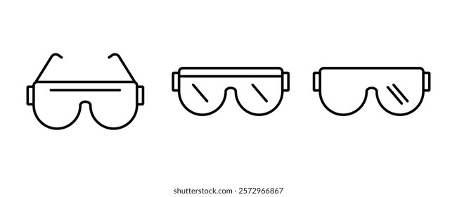 set of Safety glasses icon in black flat shape, Safety glasses for Industrial worker, Simple eyewear vector illustration.