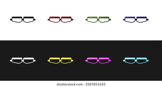 Set Safety goggle glasses icon isolated on black and white background.  Vector Illustration