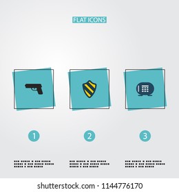 Set of safety icons flat style symbols with protection, weapon, vault and other icons for your web mobile app logo design.