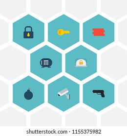 Set of safety icons flat style symbols with lock, supervision, laptop and other icons for your web mobile app logo design.
