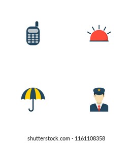 Set of safety icons flat style symbols with security, alarm, umbrella and other icons for your web mobile app logo design.