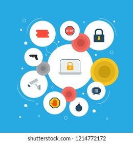 Set of safety icons flat style symbols with fence, vault, supervision and other icons for your web mobile app logo design.
