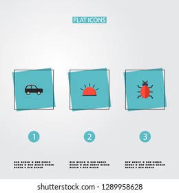 Set of safety icons flat style symbols with suv, bug, alarm and other icons for your web mobile app logo design.