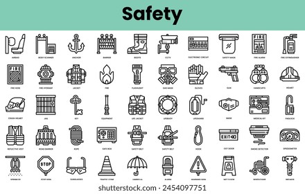 Set of safety icons. Linear style icon bundle. Vector Illustration