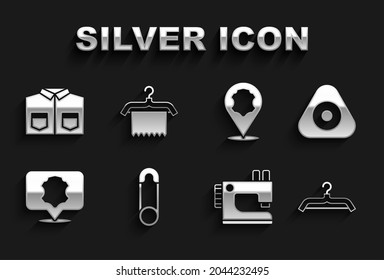 Set Safety pin, Sewing chalk, Hanger wardrobe, machine, Leather, Shirt and  icon. Vector