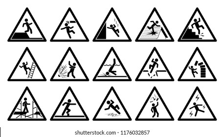 Set of safety signs. Collection of warning and caution signs. Signs of danger and alerts.
