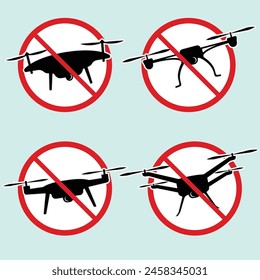 Set of safety signs "No drone zone"