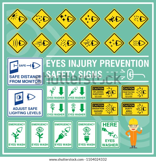 Set Safety Signs Symbols Eyes Injury Stock Vector (Royalty Free ...