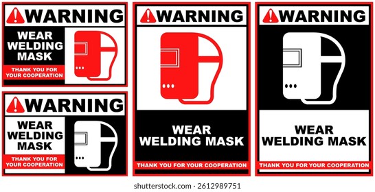 Set safety symbol warning wear welding mask public sign design vector illustration