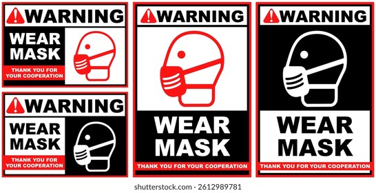 Set safety symbol warning wear mask public sign design vector illustration