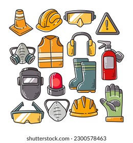 Set of safety tools element hand-drawn illustration