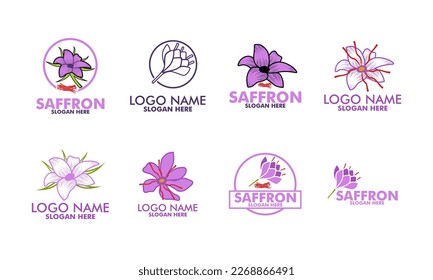 conjunto de vectores de logotipo de azafrán, plantilla de logotipo de flor púrpura